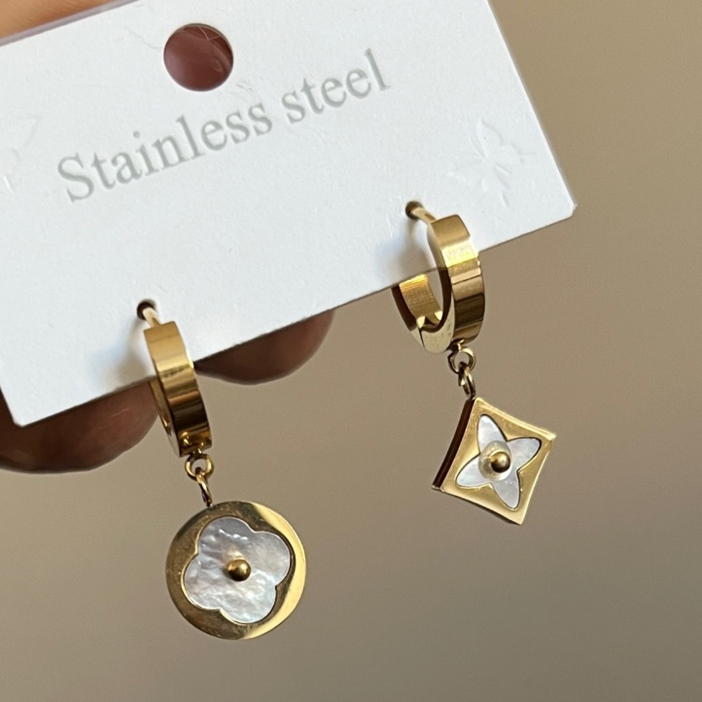 Gold and White Stainless Steel Earrings